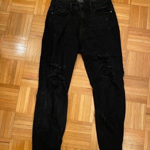 Black distressed mom jeans